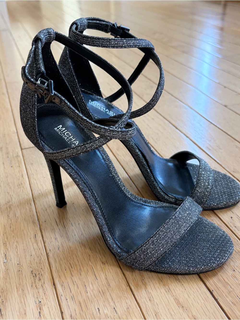 Michael Kors Silver Sparkly Strappy High Heel Sandals